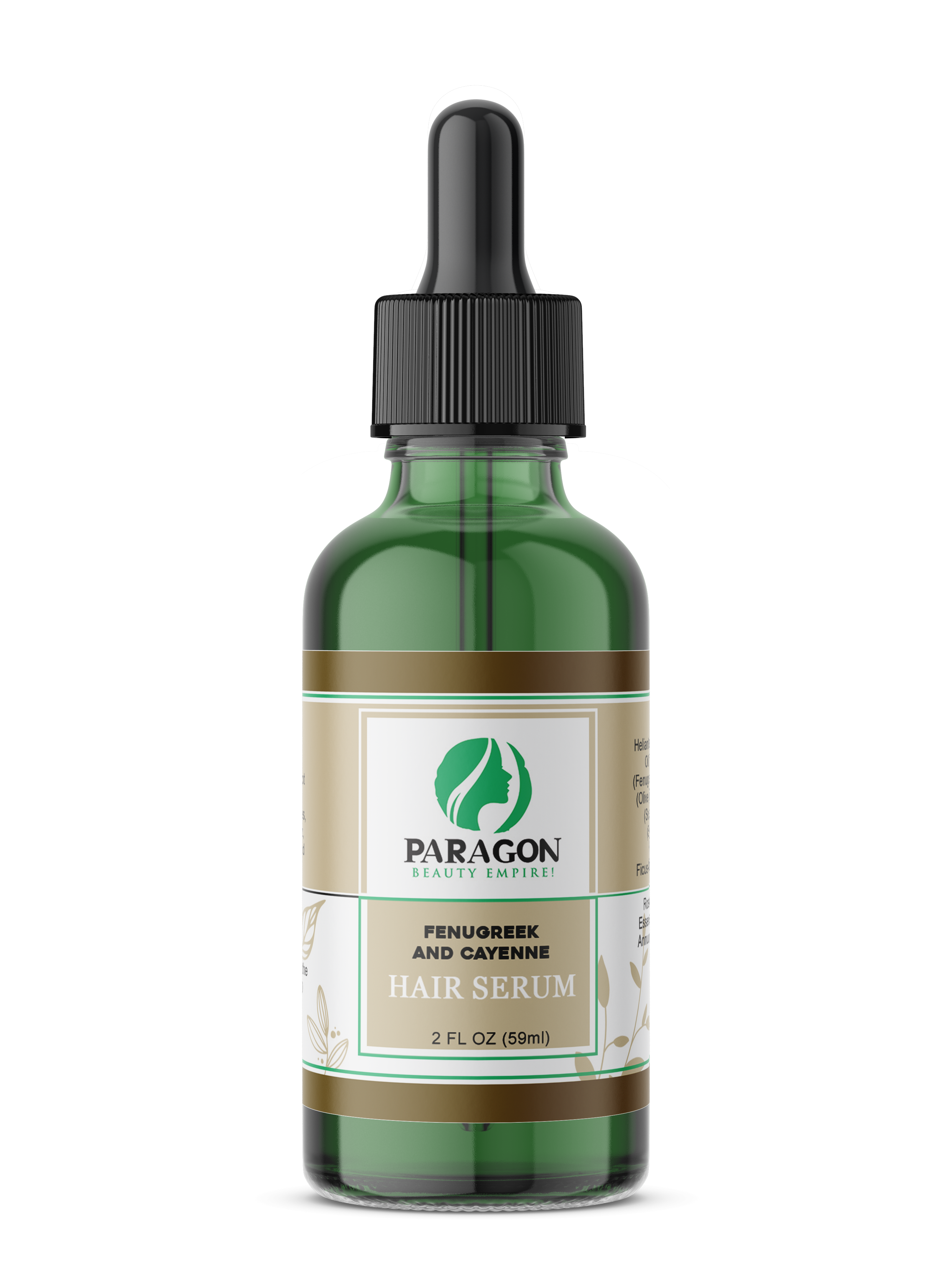 Fenugreek and Cayenne Hair Serum in a sleek bottle for natural hair care.