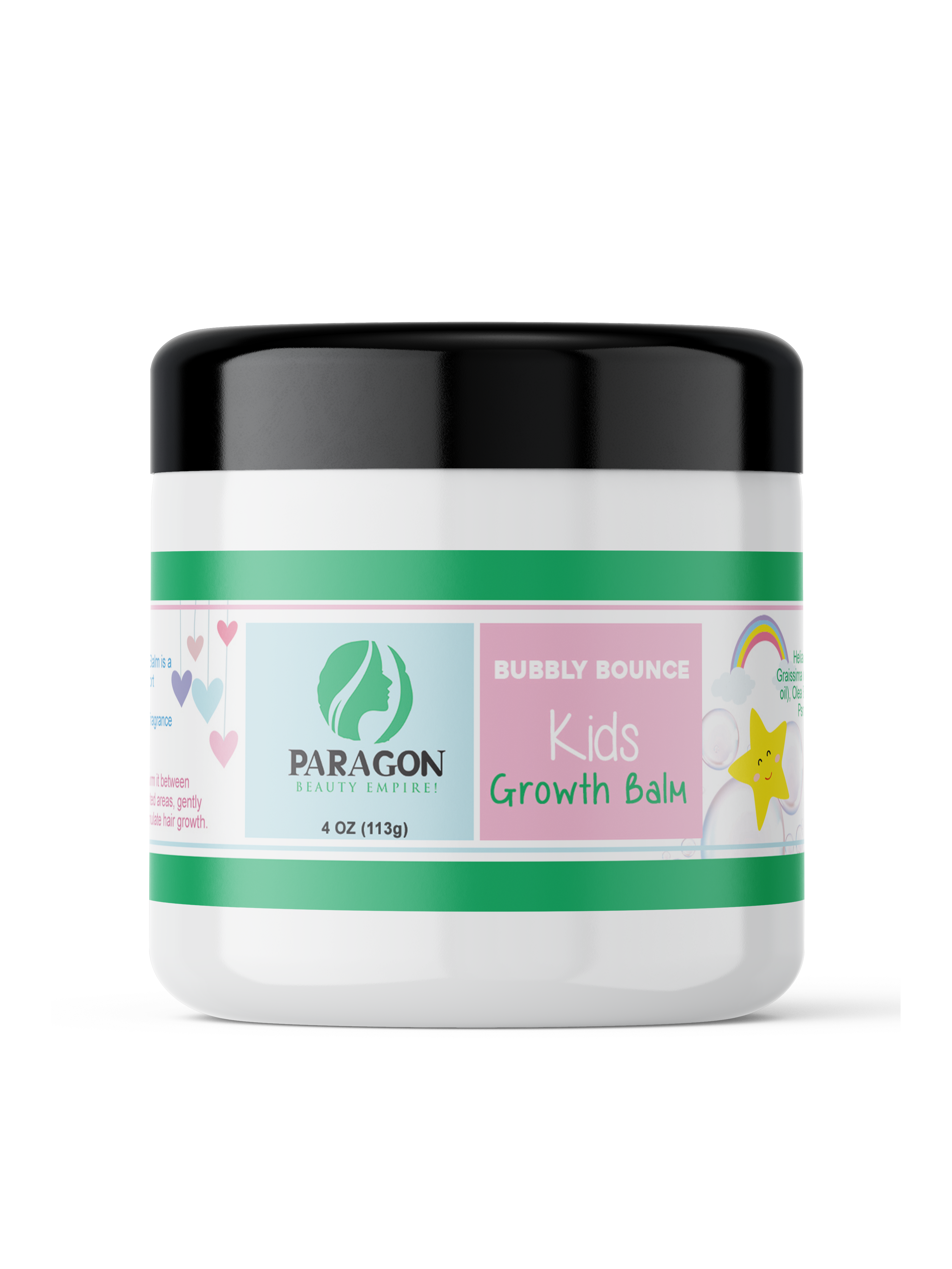 Bubbly Bounce Kids Growth Balm jar with natural ingredients for hair growth